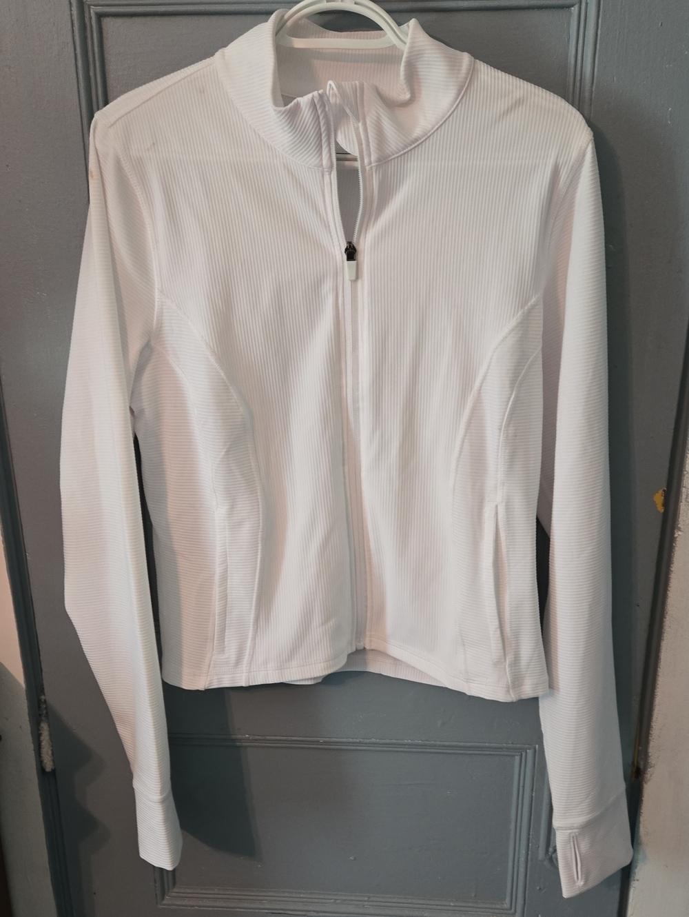 90 Degree By Reflex White Ribbed Zip Jacket LG